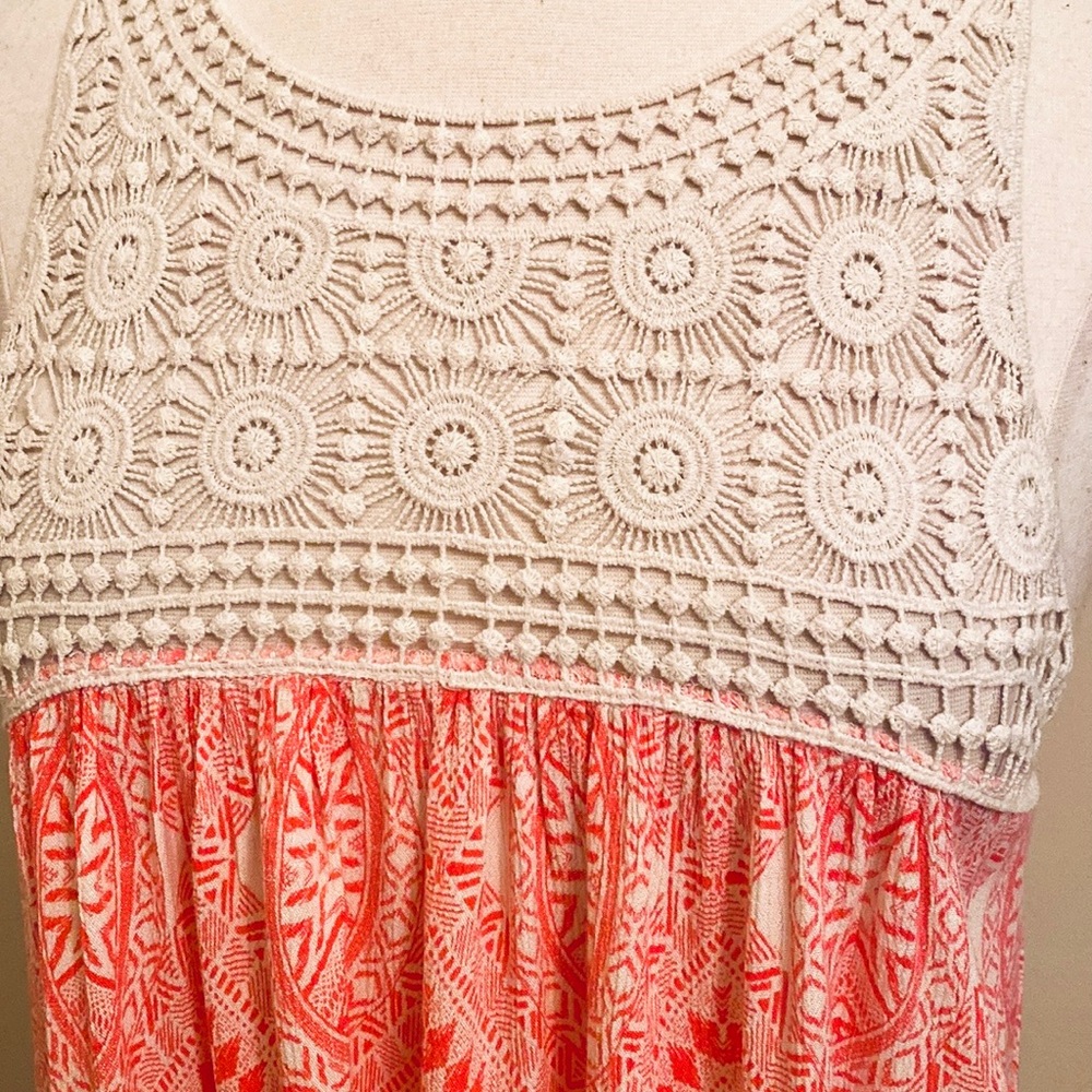 Maurices Cream Orange Crochet Geometric SZ M Boho Coastal Festival Gauzy Dress - Picture 4 of 11